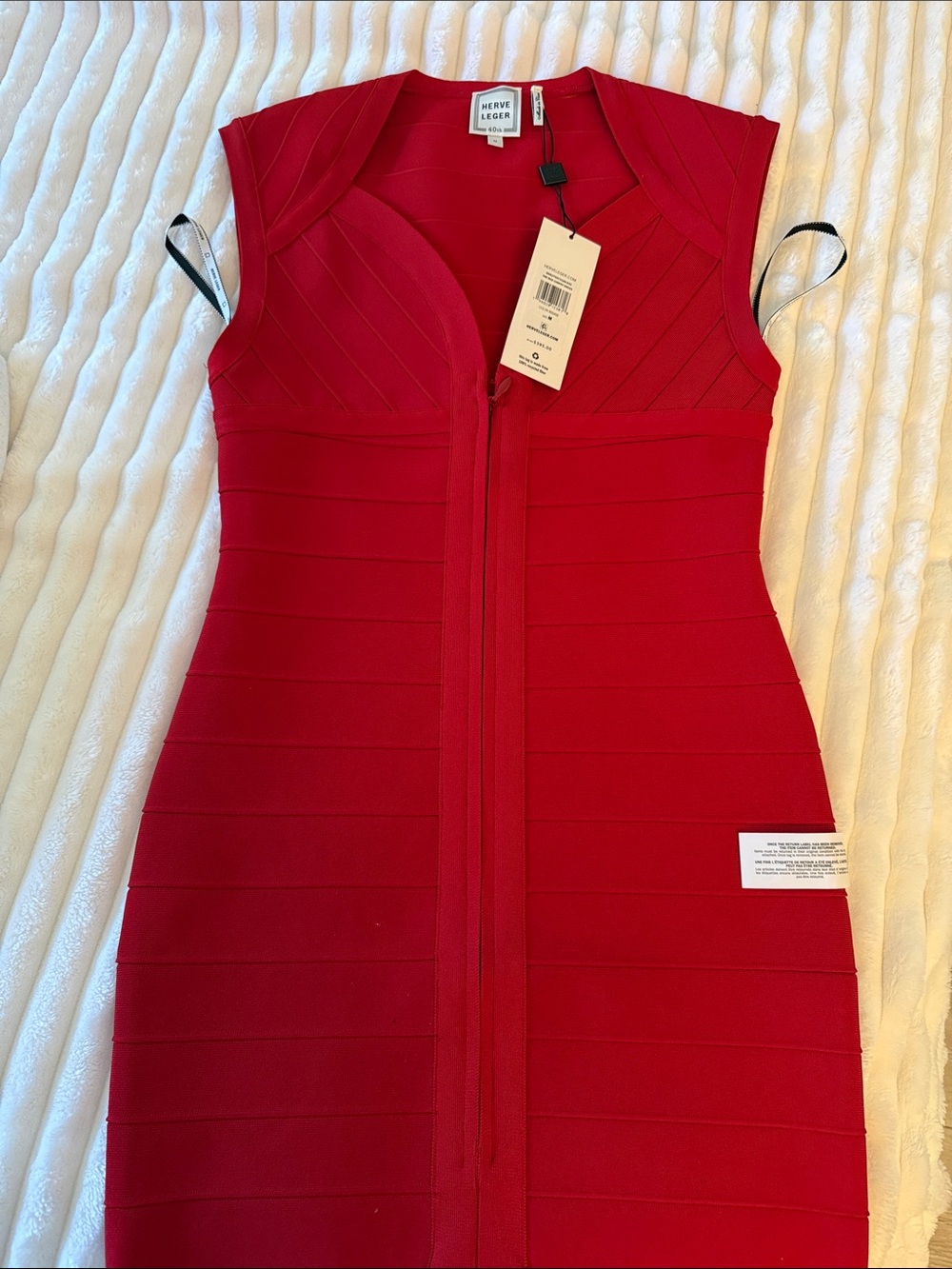 Herve Leger Vibrant Red Zip-Front Midi Bandage Dress